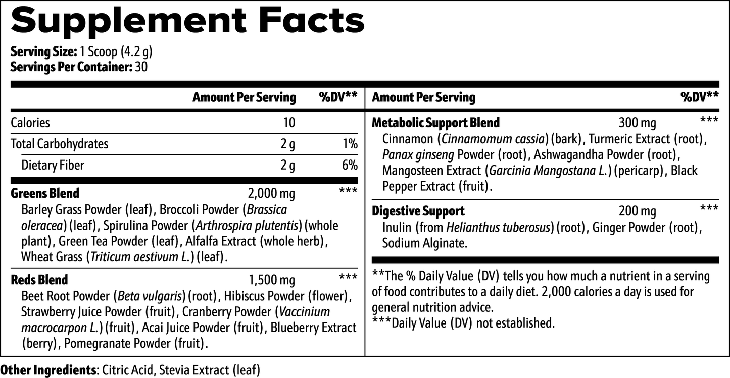 VitalGreens Superfood Fusion non-gmo vegan supplements facts